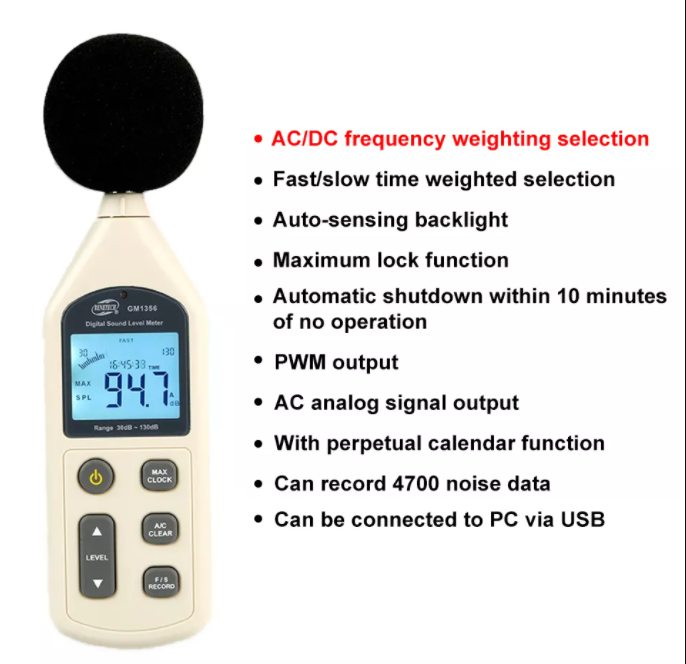 Digital Sound Level Meter 30-130dB LCD Noise Frequency Level Tester